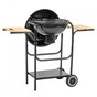 Spherical charcoal grill with cover and shelves